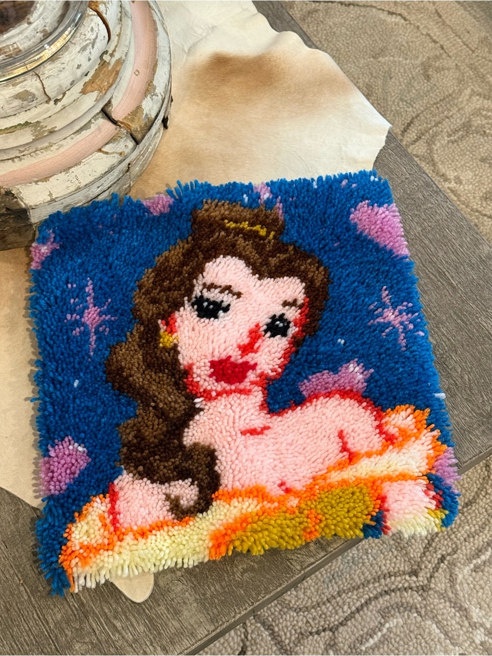 Brand NEW Disney Princess Belle Finished Latch Hook Pillow Cover